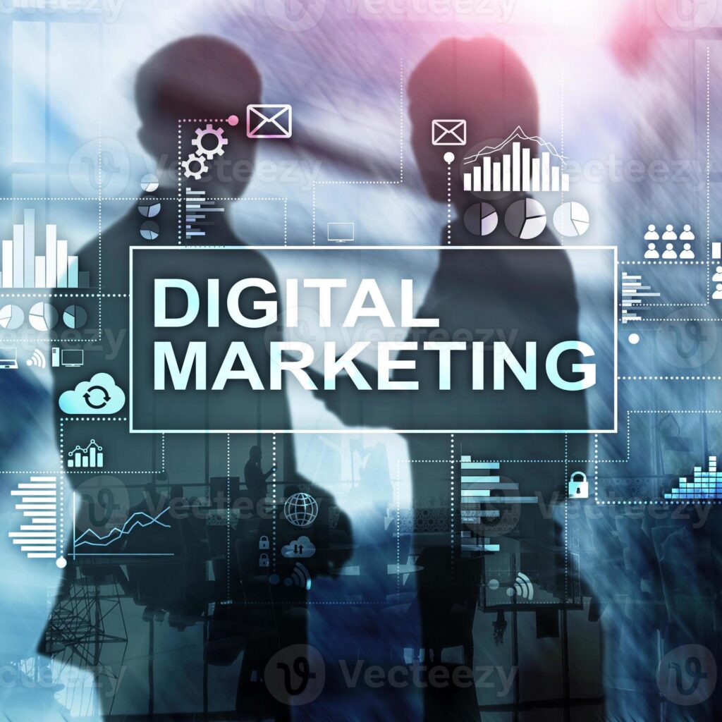digital marketing concept on double exposure background photo