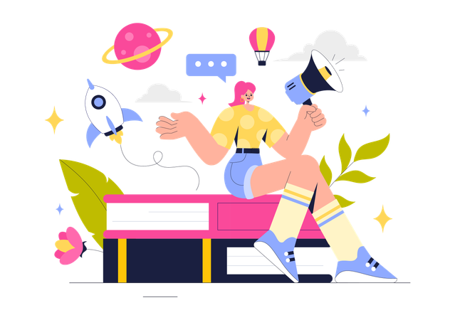 woman doing creative storytelling illustration
